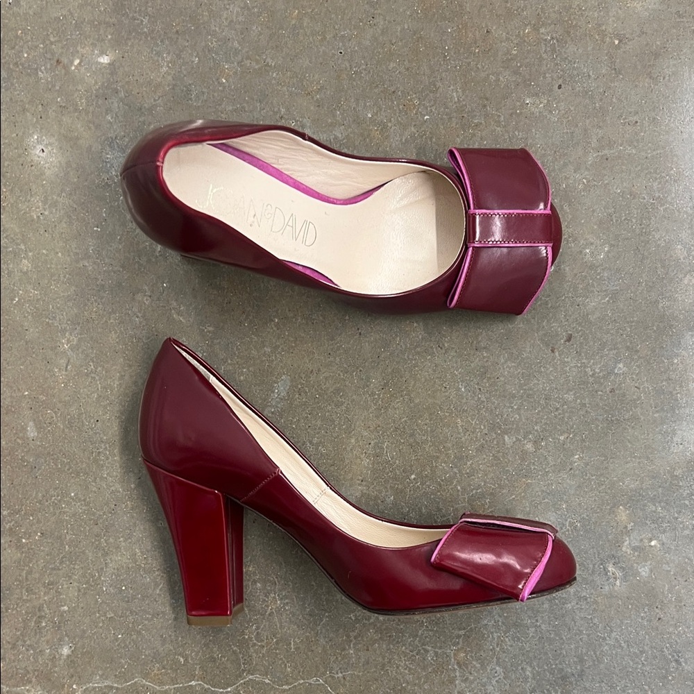 Joan & David Burgundy Heels with Bow Accent